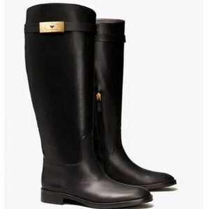 Tory Burch Women's T-Hardware‎ Leather Riding Boot Black Size 7M